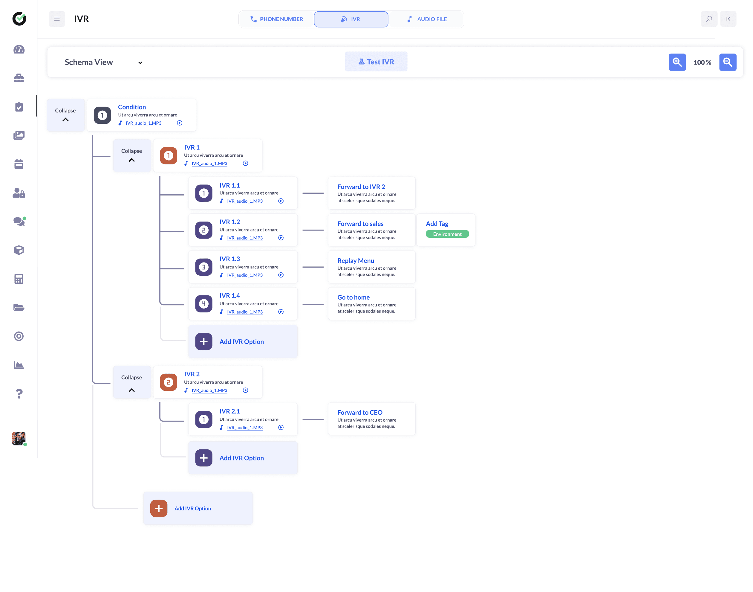 IVR phone system creation interface