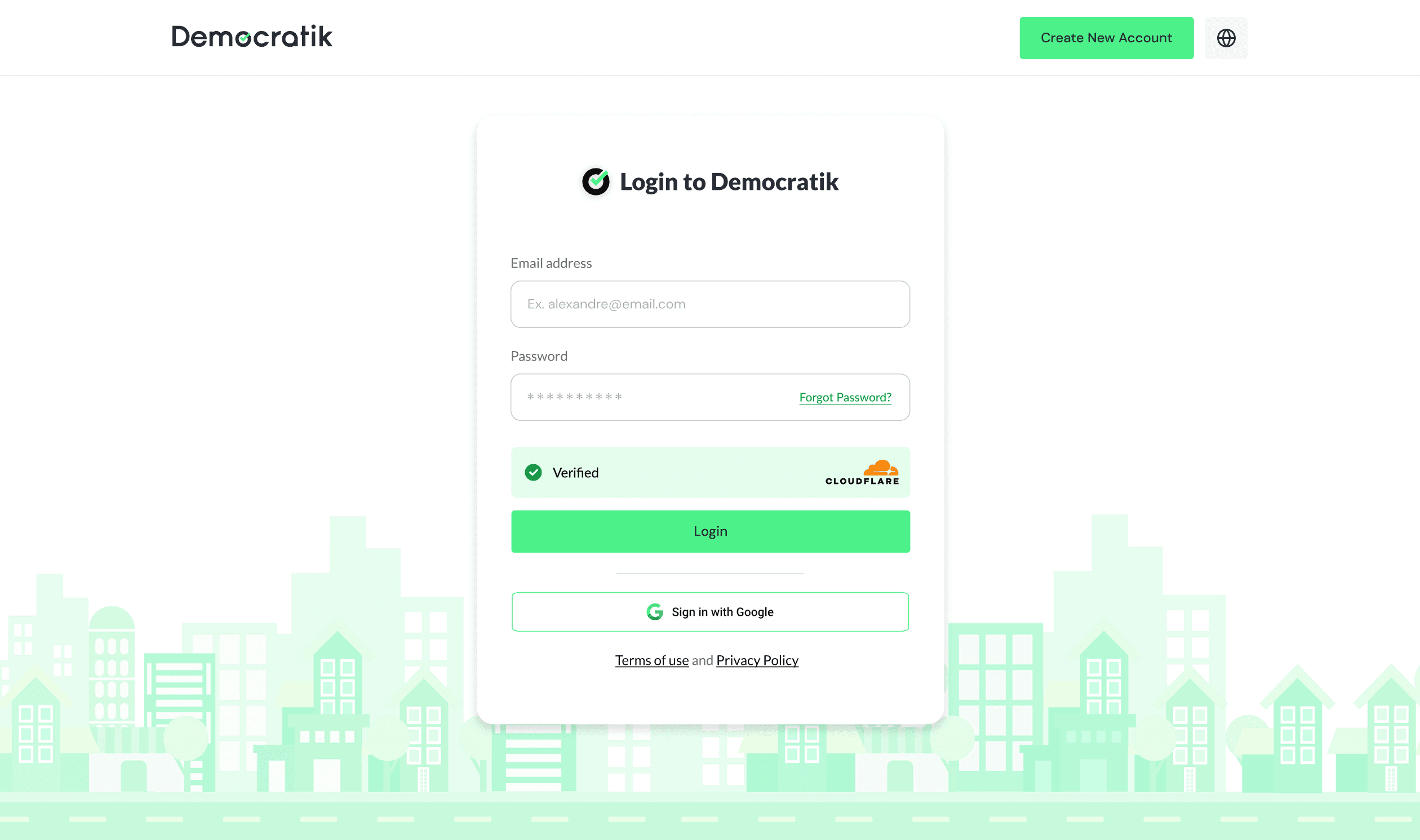 Democratik login page with clean branded layout