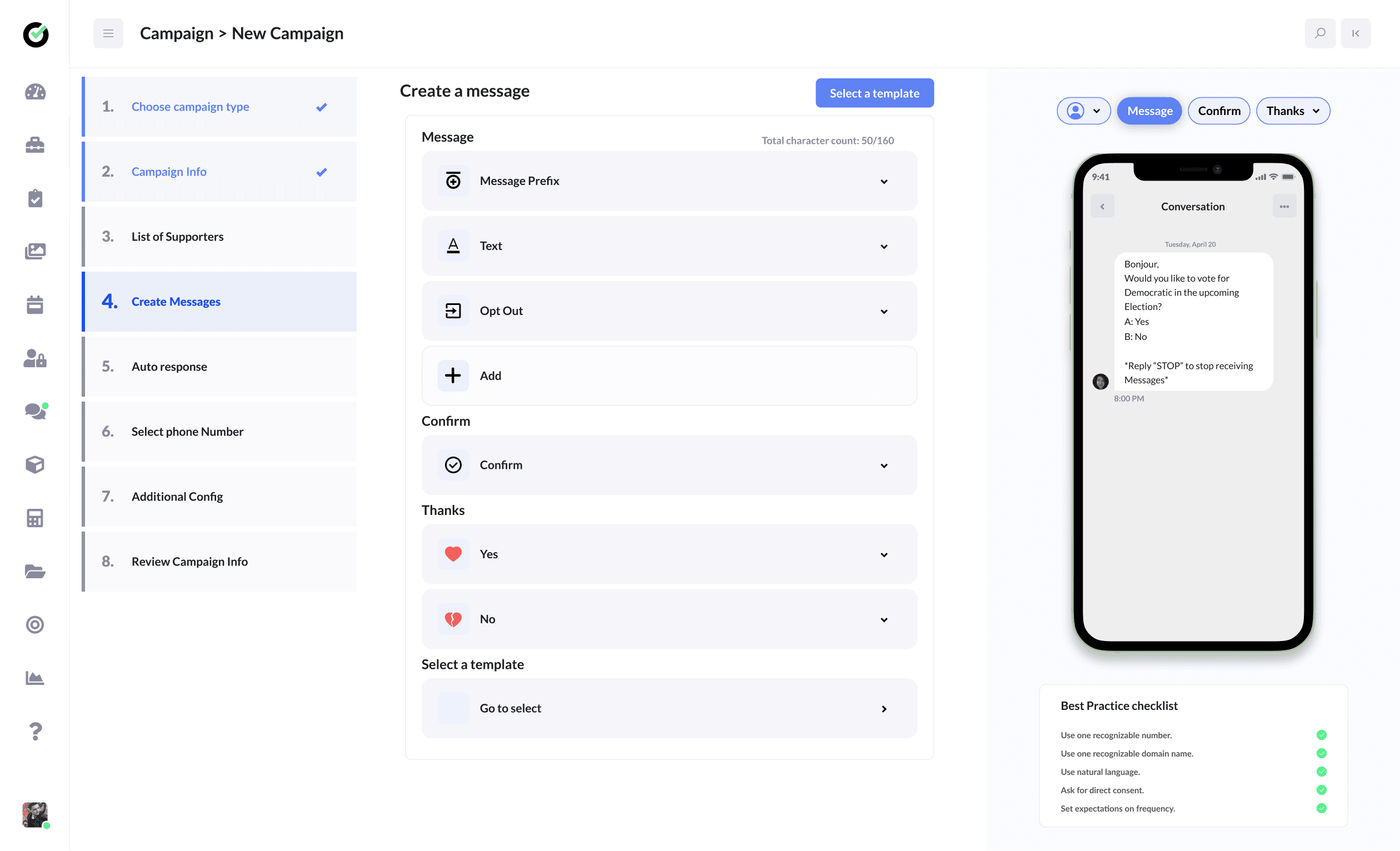 V3 SMS campaign wizard with clearer configuration and message steps