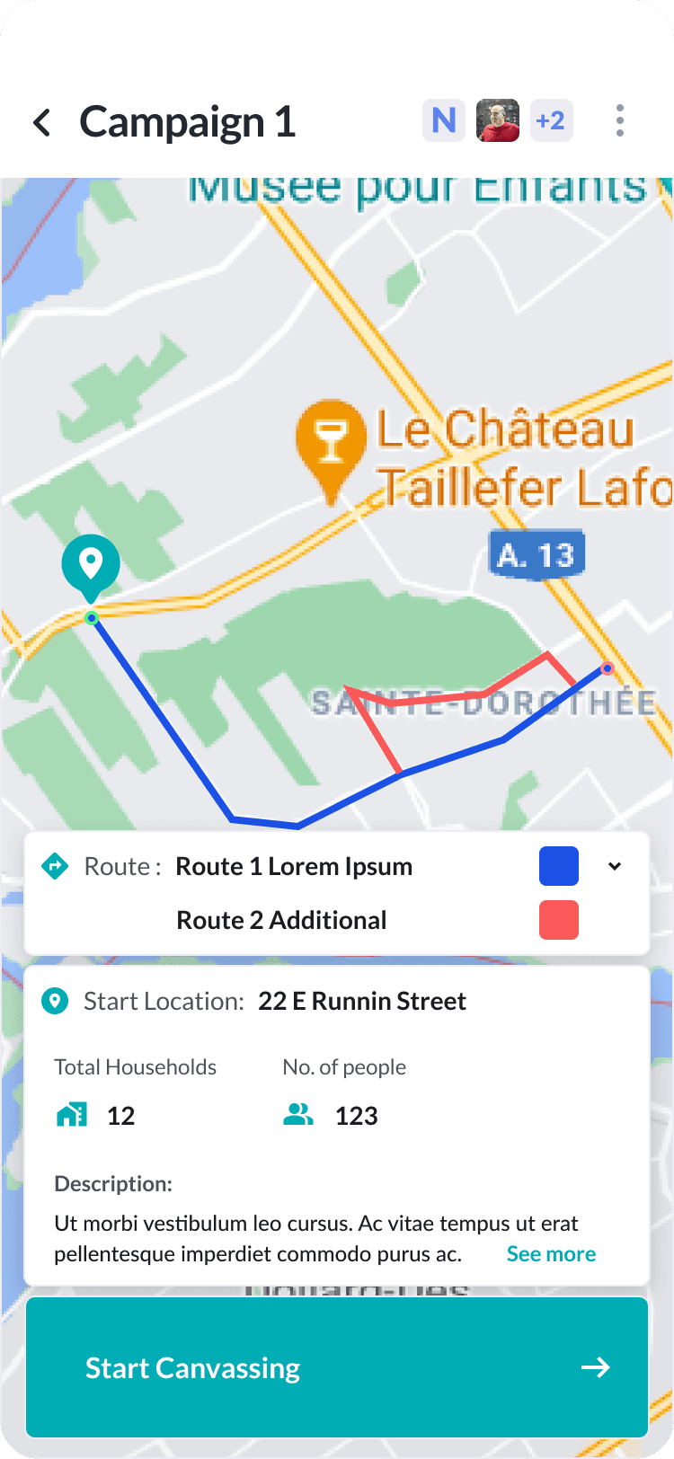 Door-to-door canvassing flow on mobile