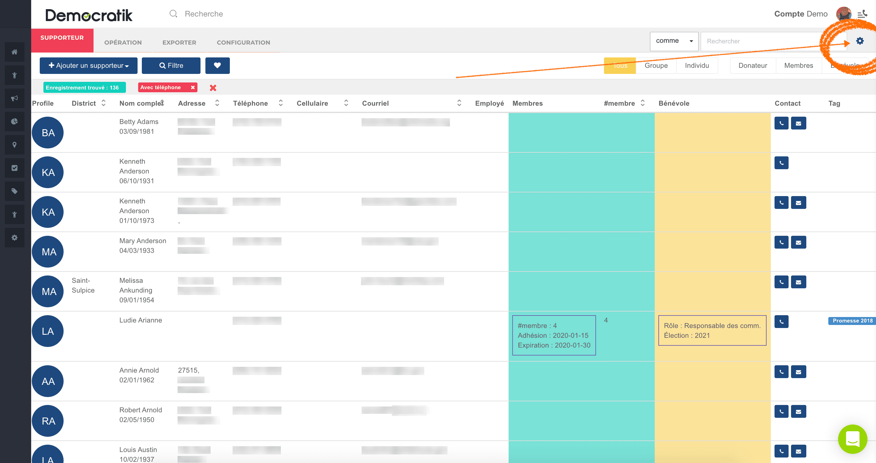 V2 contact list with compact table rows and minimal filtering