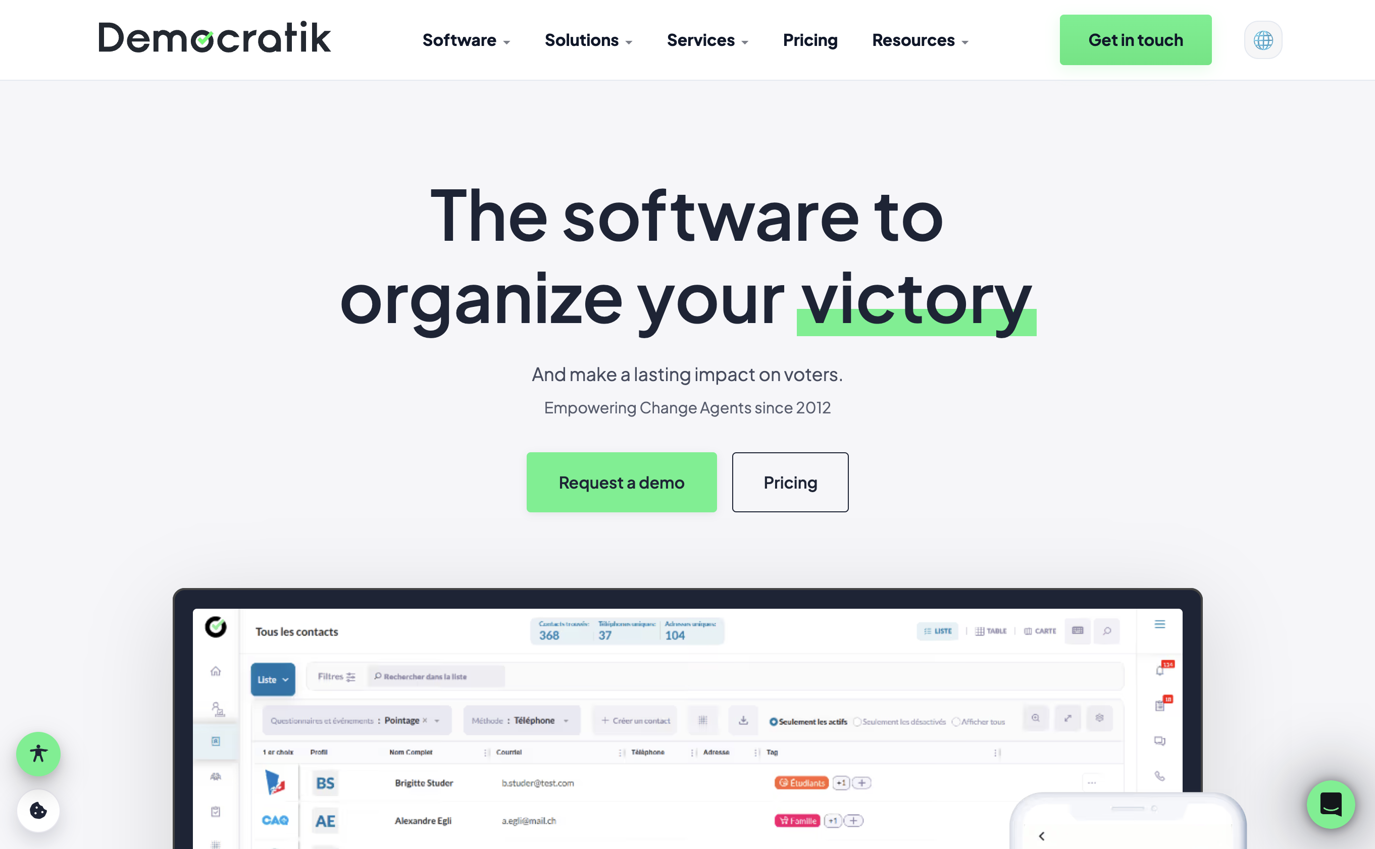 Democratik.org homepage in light theme — marketing site designed by Arun Dhungel